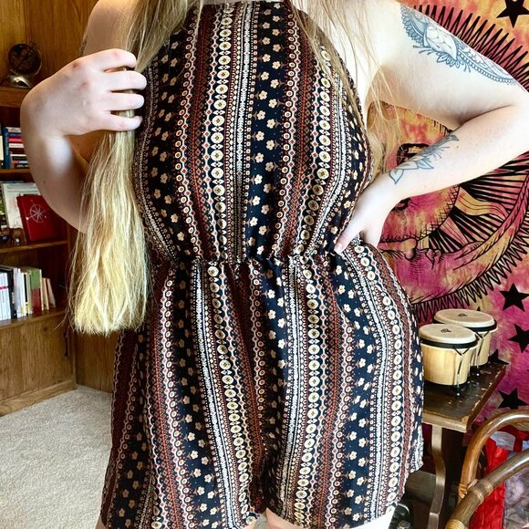 Boho Floral Tribal Halter Romper - Picture 1 of 2